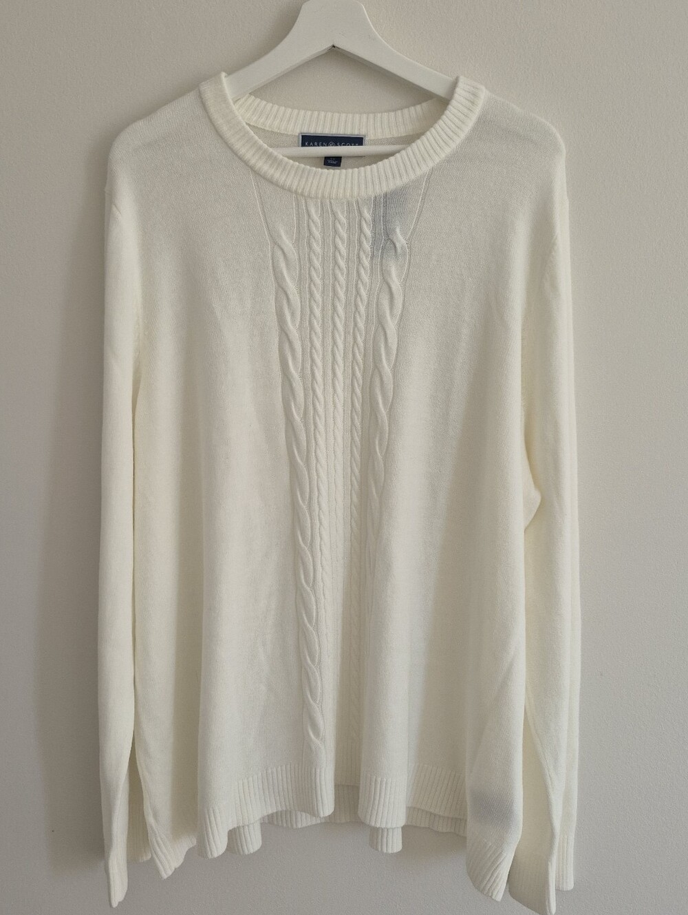 Karen Scott White Acrylic Soft Crew Cable Knit Sweater 3X NWT